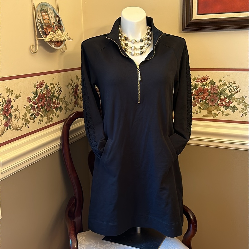 Lilly Pulitzer Skipper Solid Black Popover Cotton Dress